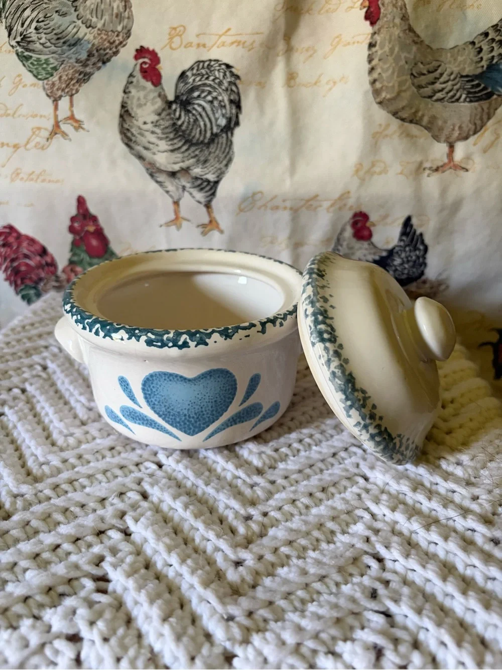 Blue Heart Stoneware Sugar Jar with Lid - Corningware Style